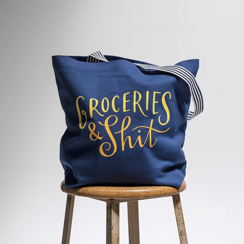 Groceries & Shit Tote Bag, Navy