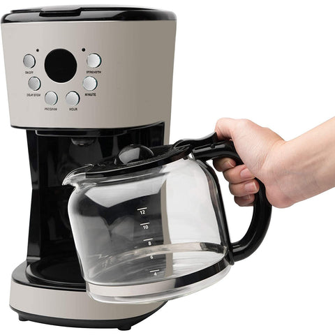 Haden Coffee Machine, 12 Cup Programmable Drip Coffee Maker, Putty & Chrome