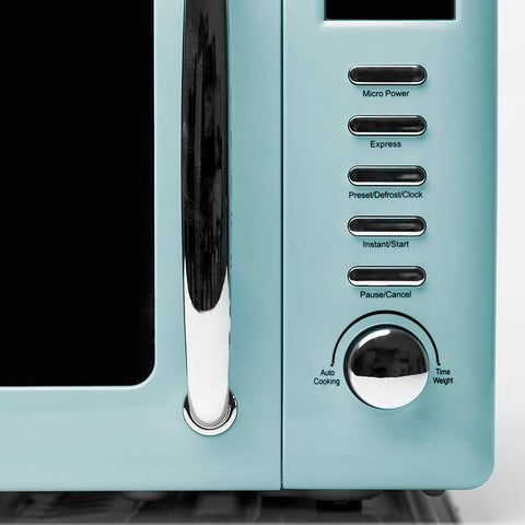 Haden 0.7 Cu Ft Compact Countertop Microwave, 700 Watts, Turquoise & Chrome