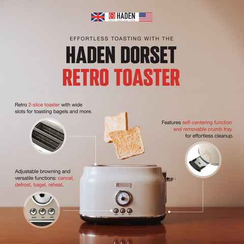 Haden Dorset 2 Slice Wide Slot Stainless Steel Toaster, Putty & Chrome