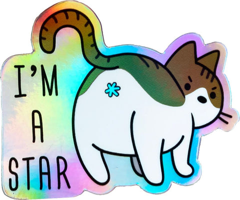 I'm A Star - Tabby - Sticker, 3" x 2.5", Holographic