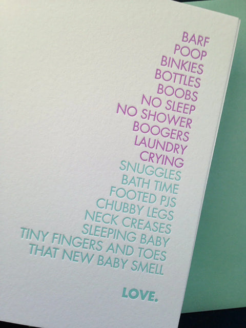 New Baby Smell Letterpress Card - Richie Designs