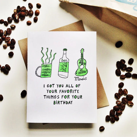 Favorite Things Letterpress Birthday Card - Richie Designs