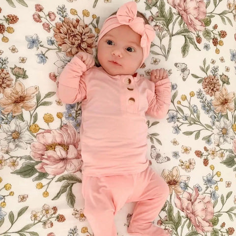 Top and Bottom Outfit, Hat and Headband Set (Newborn - 12 months) - Pink - Stroller Society