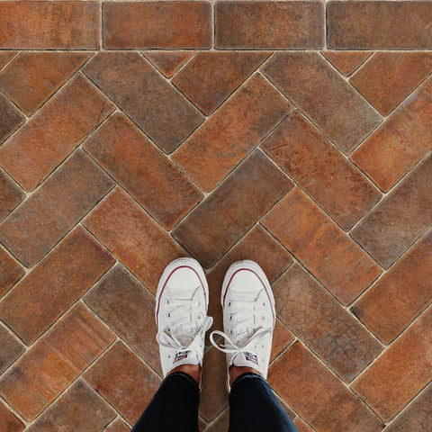 Williamsburg Brick Herringbone "Trip To Market Square" Vinyl Floorcloth - Spicher & Co.