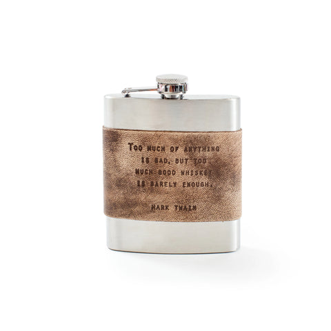 Mark Twin Brown Leather Quote Flask