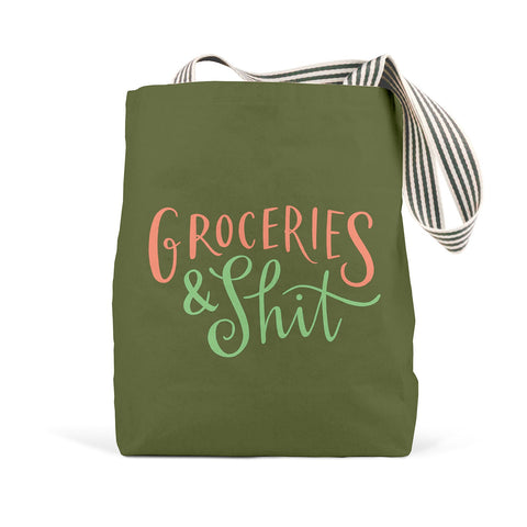 Groceries & Shit Tote Bag, Olive