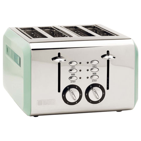 Haden Cotswold 4-Slice Wide Slot Stainless Steel Body Retro Toaster, Sage Green