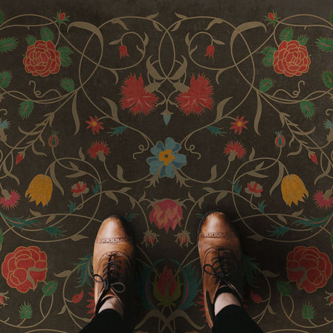 Williamsburg Floral "Susannah" Vinyl Floorcloth - Spicher & Co.