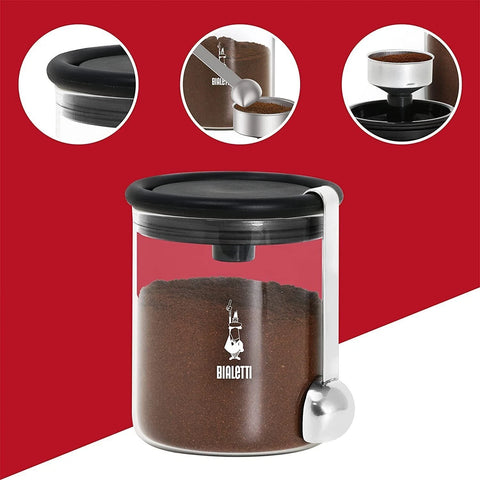 Bialetti Brattalo Glass Coffee Storage Jar with Moka Top