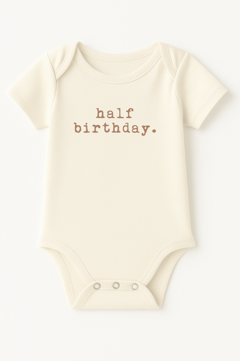 Half Birthday Clay Organic Cotton Baby Bodysuit Short Sleeve