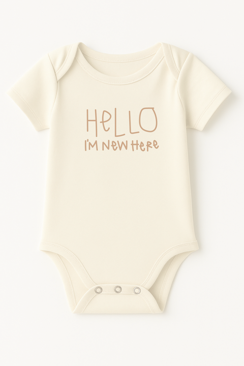 Hello I'm New Here Clay Organic Cotton Baby Bodysuit Short Sleeve