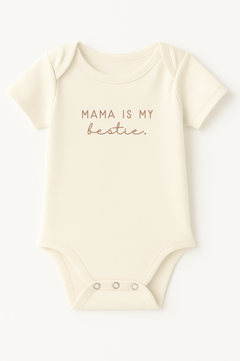 Mama is my Bestie Clay Organic Cotton Baby Bodysuit Short Sleeve