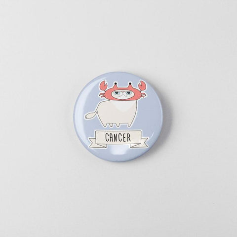 Cancer Cat Pin, 1.25", Blue